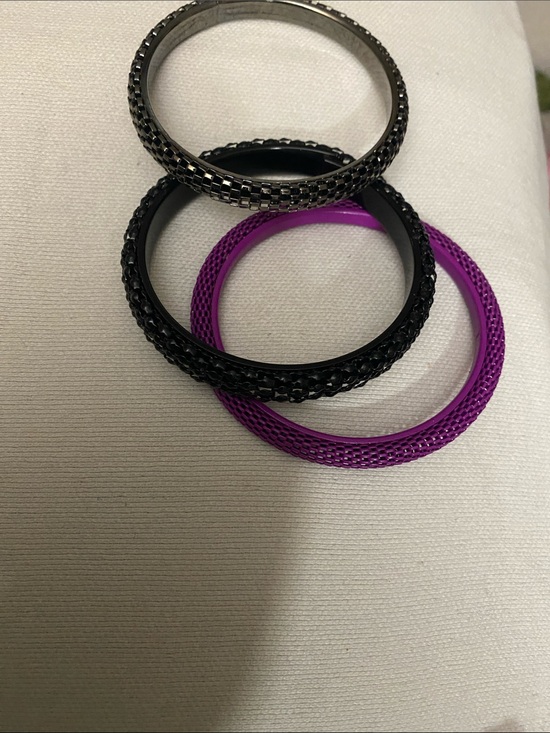 unbranded Jewelry - Stackable Women’s Bangle Bracelet Set – Black, Purple, Silver